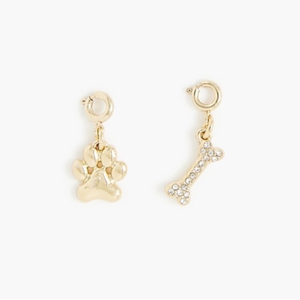 NWT J Crew Gold Dog Paw and Bone Charms